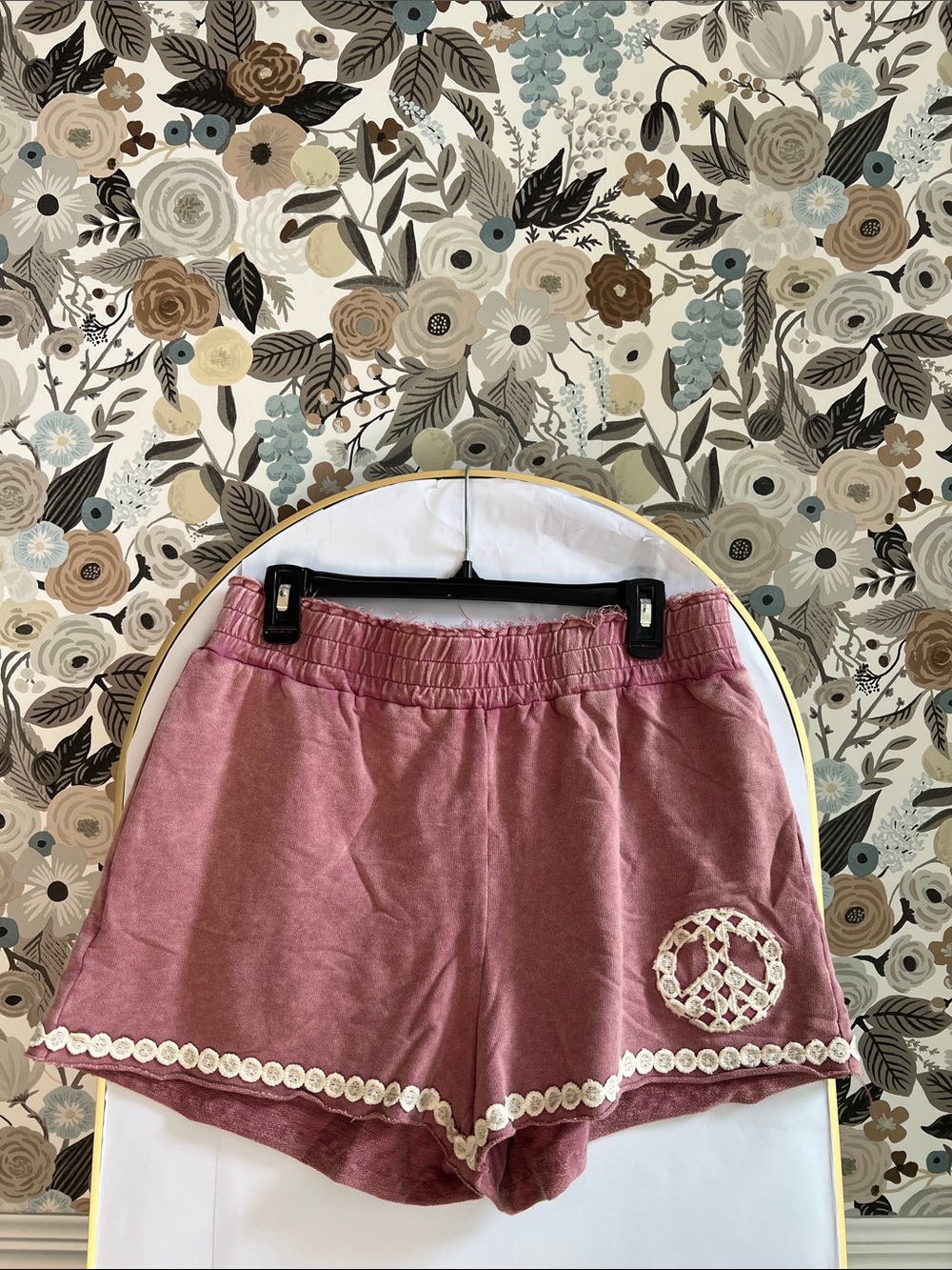 Umgee pink Peace Sign French Terry Shorts - Picture 2 of 3